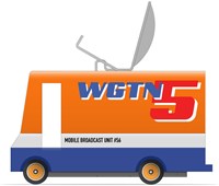Candylab wooden toy car - News Van red orange bus toy-3