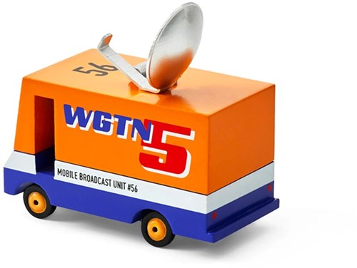 Candylab wooden toy car - News Van red orange bus toy-2