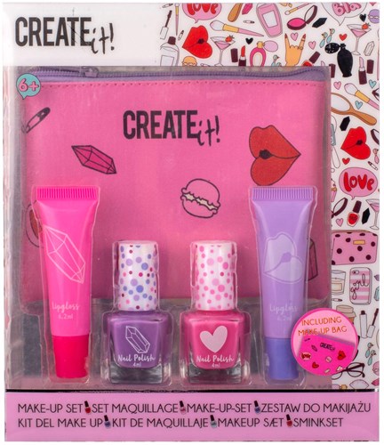Beauty make-up set kids kit with case and lip gloss nail polish