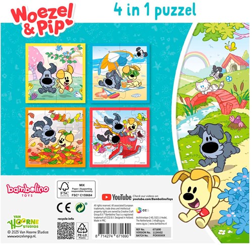 Bambolino Toys puzzle Woezel & Pip 4 in 1 educational cardboard kids puzzle-3