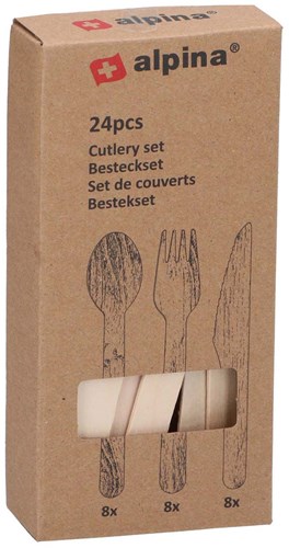 Cutlery set wooden kids tableware 24-piece brown sustainable toy