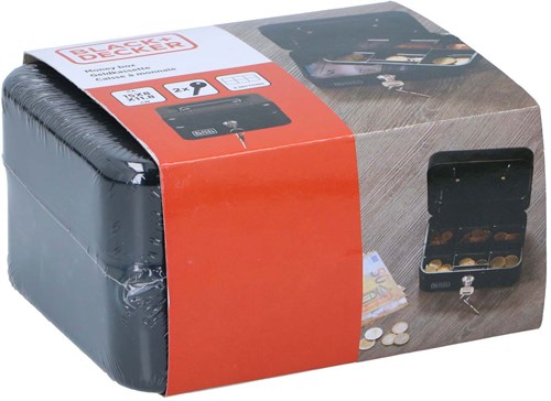 Black+Decker Geldkistje Zwart met Sleutel, 6 Vakken