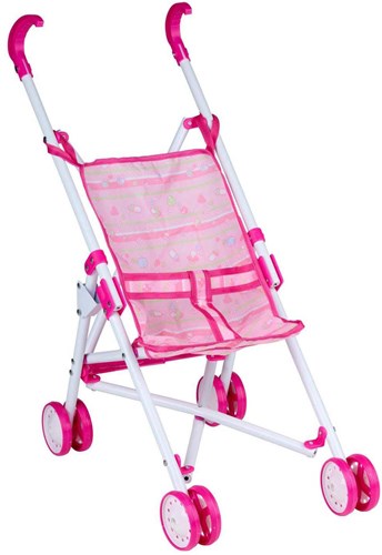 Edco doll stroller white and pink - foldable doll buggy with safety belt