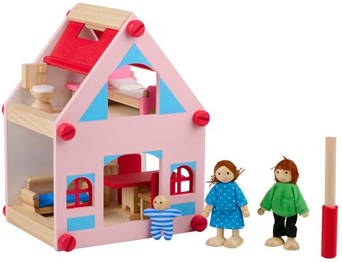 Houten Poppenhuis met Accessoires, 30dlg.-2