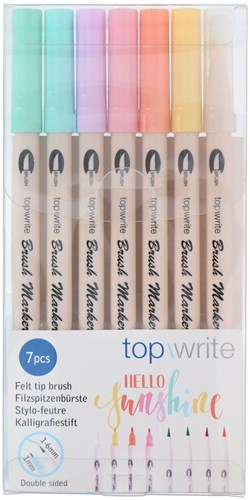 Double-sided felt tip brush pens pastel colors set of 7