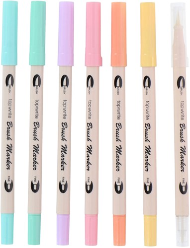 Double-sided felt tip brush pens pastel colors set of 7-2