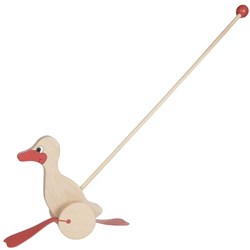Goki wooden push-along duck - toddler rolling toy for motor skills