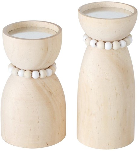 Boltze Home candle holder set wood natural - decorative candle stand