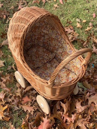 Hollie Wicker dolls pram with hood retro flowers