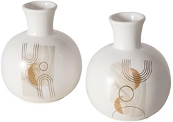 Boltze Home ceramic vase white with print - decorative vase 17cm