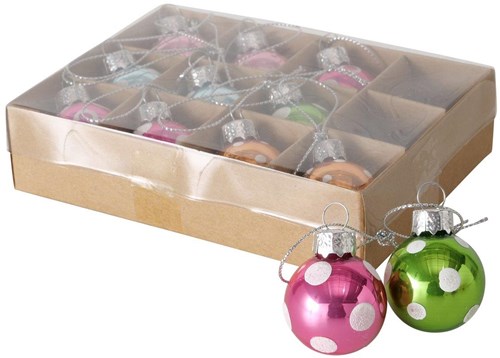 Boltze Home Christmas bauble glass mini set 12 pieces with dots decor