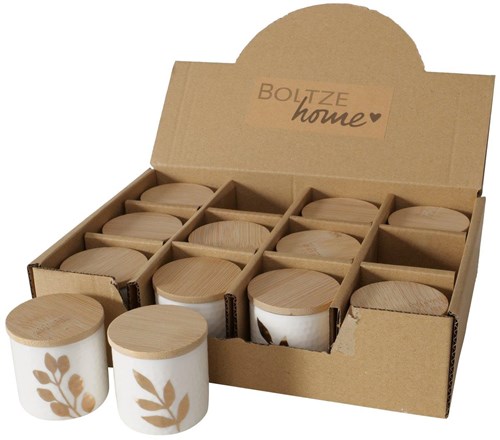 Boltze Home ceramic storage jar white with bamboo lid 5x5cm