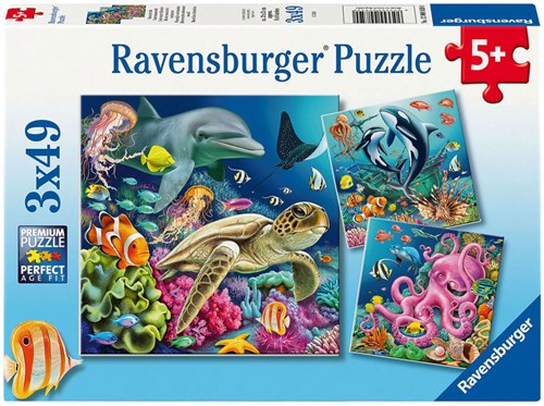 Ravensburger puzzle underwater world - kids jigsaw 3x49 pieces cardboard