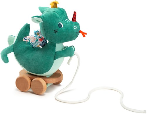 Lilliputiens pull-along toy - Dragon Joe wooden pull figure and cuddle toy