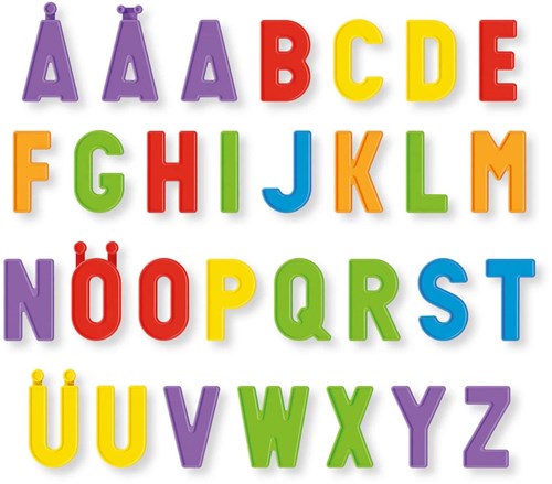 Quercetti magnetic board educational toy with letters and figures