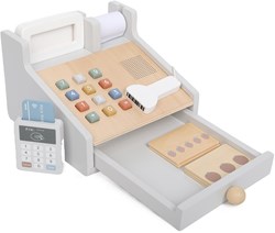 Atan wooden toy cash register with scanner and card terminal - educational play