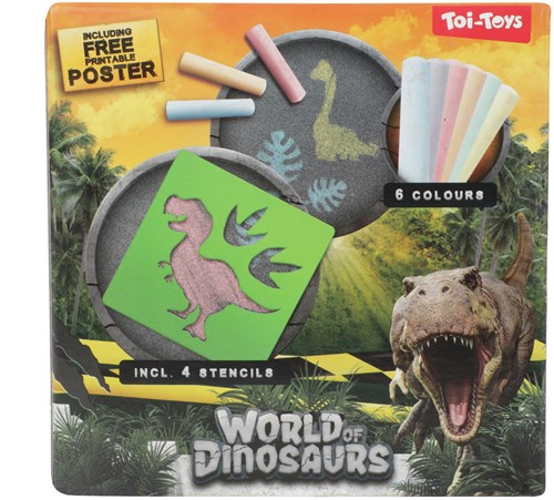 Sidewalk Chalk Dino with Stencils - World of Dinosaurs, 10-piece, chalk toy