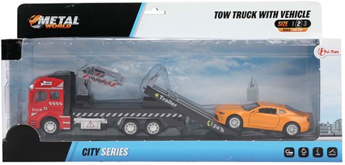 Toi-Toys metal tow truck toy car with crane and pull-back function