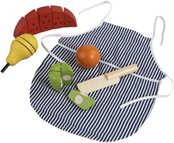 Johntoy wooden toy cutting fruit set with apron for children