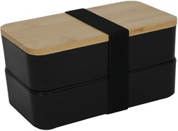 Lunchbox with cutlery double black 18x10x9.5cm plastic bamboo