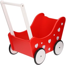 Planet Happy wooden doll stroller red with white hearts toy
