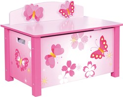 Playwood wooden toy bench butterfly - pink storage chest for kids