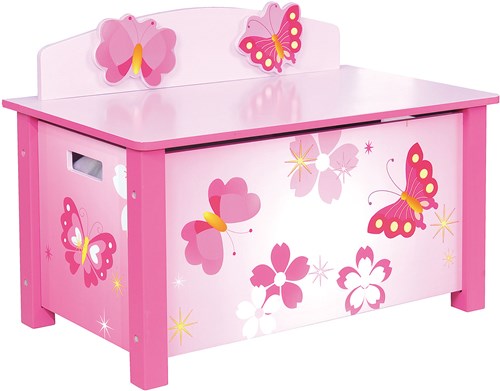 Playwood wooden toy bench butterfly - pink storage chest for kids
