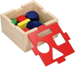 Playwood wooden shape sorter toy with lid and blocks