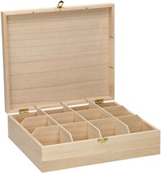 Playwood tea box wooden craft case 12 compartments decoration