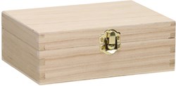 Playwood wooden storage box card chest with hinged lid and 2 compartments