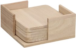 Hobbygroep wooden coasters square paulownia with holder 6 pieces decorative