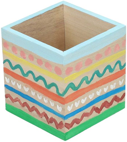 Playwood pencil holder wood square natural for kids and adults-3
