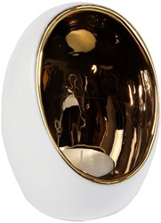 Ceramic tealight holder gold white mood light decoration 9.5x12.5cm