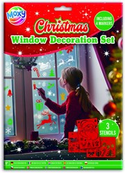 Christmas window sticker decoration set 3 x A4 with pen for kids