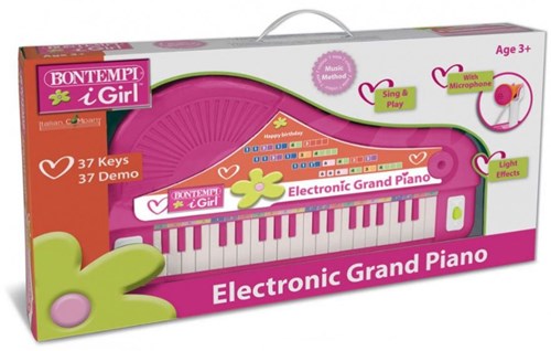 Bontempi electronic toy piano with microphone pink for children-2
