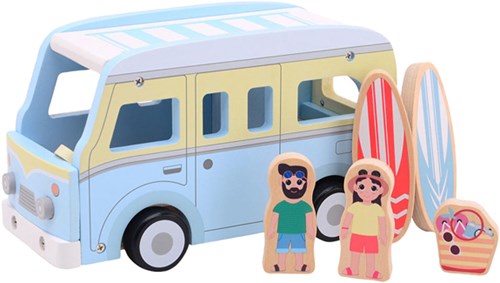 Jouéco wooden beach bus toy - retro bus with accessories-2