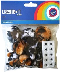 Craft set pompom animal mix with eyes - creative toy set 75 pieces