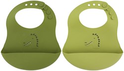 Trixie silicone bib 2-pack - bib with crumb catcher - Mr. Dino - green