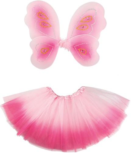 Boland fairy dress up set pink tulle wings glitter elastic