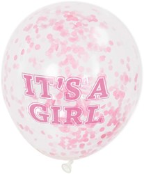 Confetti balloons Babygirl 30cm transparent with pink 6 pieces babyshower