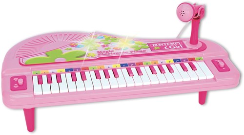 Bontempi electronic toy piano with microphone pink for children-3