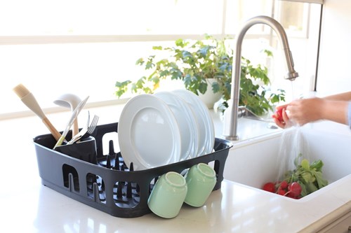 Curver dish drainer plastic essentials grey with cutlery holder 40x40 cm-3
