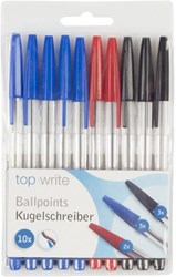 Ballpoint pens set colour - 10 pieces - blue, red, black - writing fun