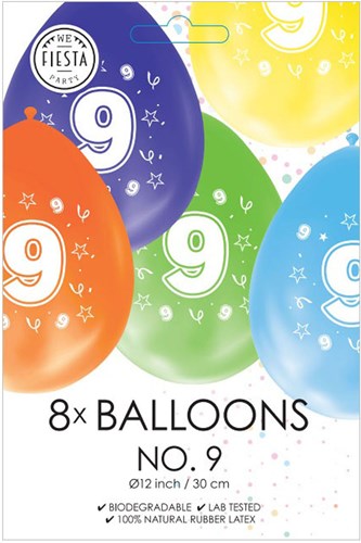Globos balloons birthday 9 years - double-sided print - set of 8