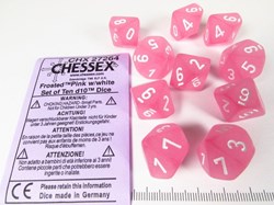 Chessex dice set 10-sided pink white D10 gaming dice