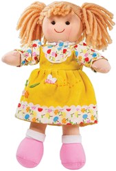 BigJigs cuddly doll Daisy - soft rag doll with yellow dress - 28 cm