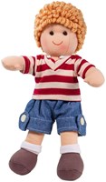 BigJigs doll Harry - soft ragdoll boy with blonde hair and striped shirt