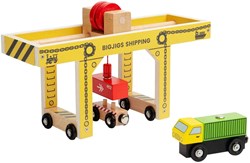 BigJigs wooden bridge crane toy - crane for train set with truck