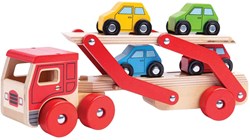 BigJigs wooden car transporter toy truck with cars