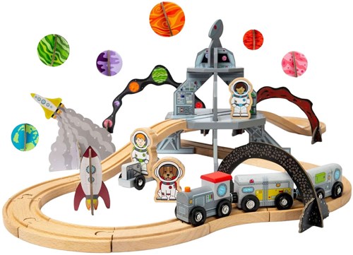 BigJigs wooden space train set - FSC wooden toy 40-piece